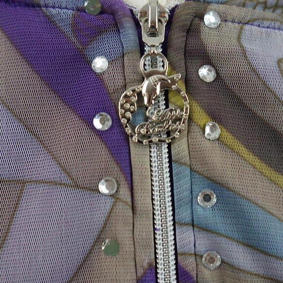 Y2K Apple Bottoms Psychedelic Sheer Cropped Zip-Up Hoodie with Rhinestones US M - Picture 4 of 8